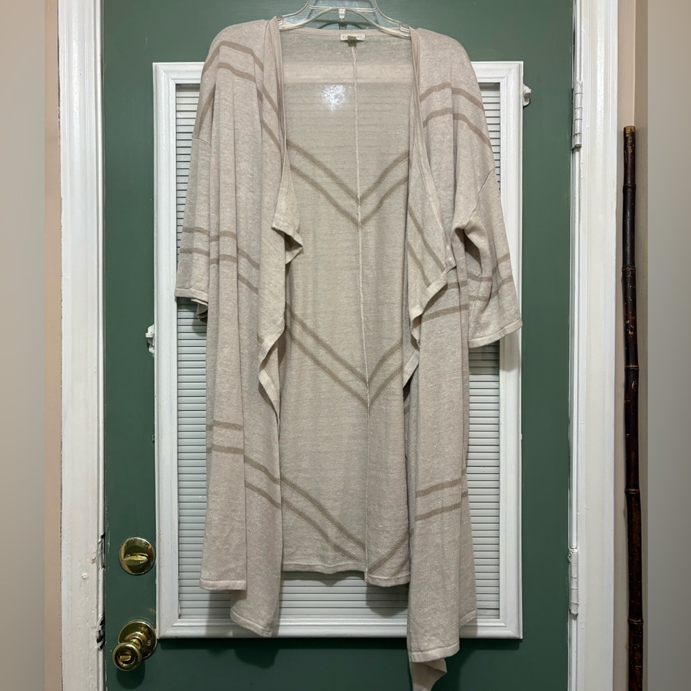 GARNET HILL 100% Organic Linen Drape Front Duster Cardigan Size Large
